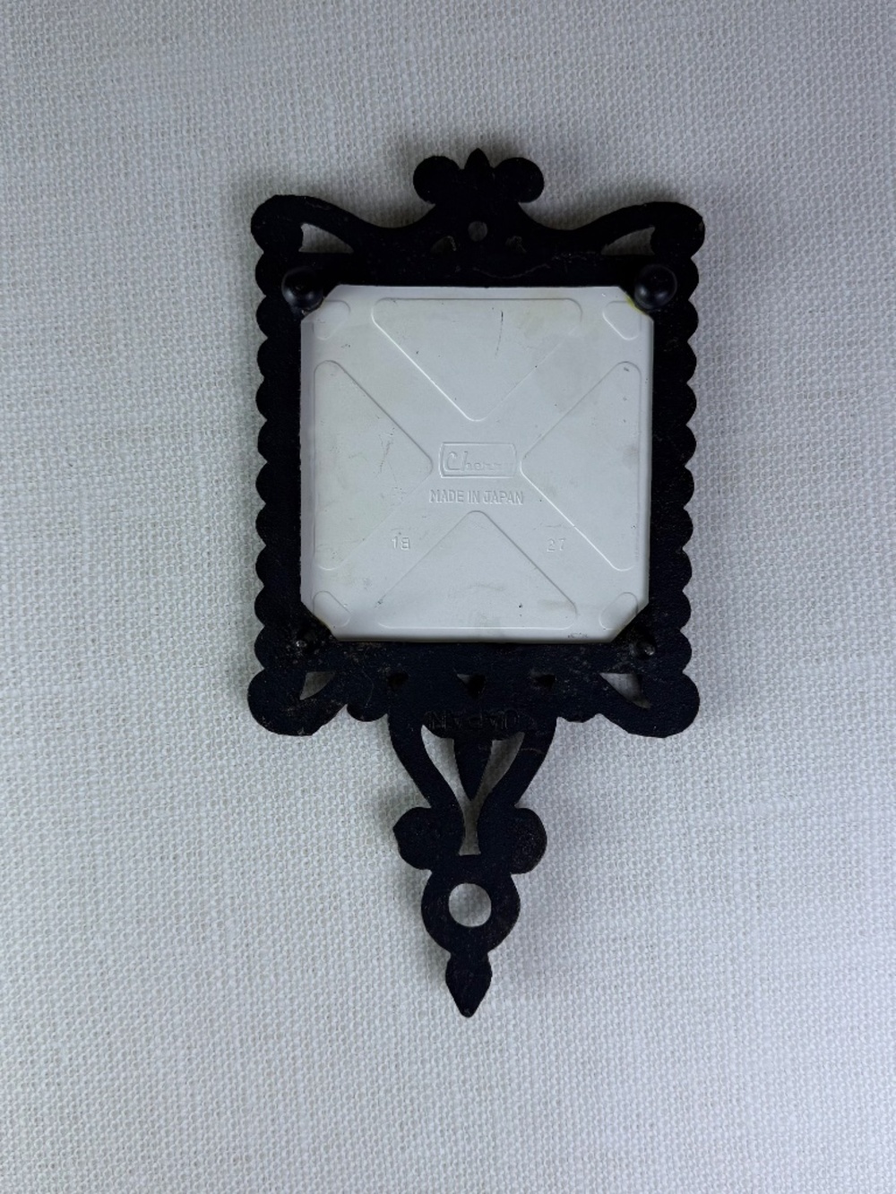 Vintage Cherry Japan Cast Iron Trivet – Rooster Ceramic Tile | Wall Hanging - Picture 8 of 9